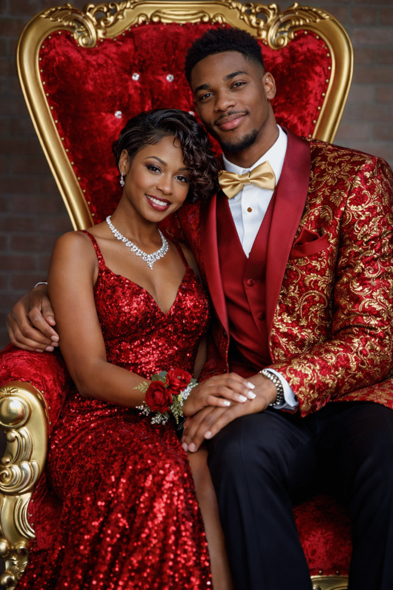 Prom couple red gown