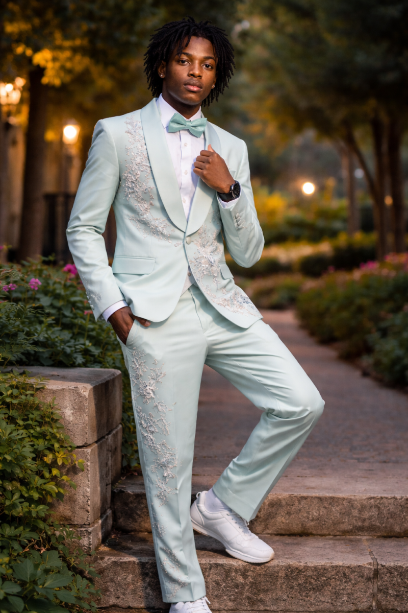 Prom guy in tuquiose N gymshoes